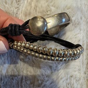 Wraparound silver & black leather Bracelet
